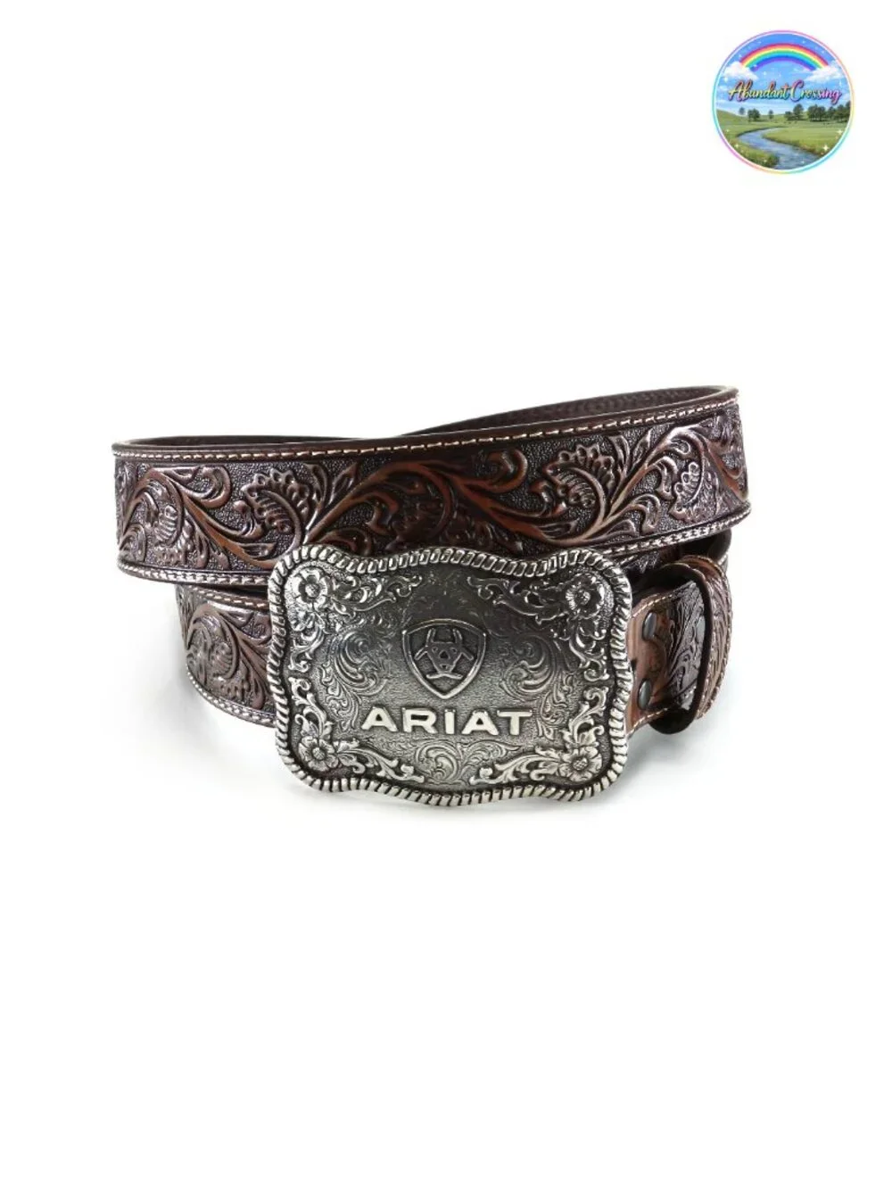 Leather Floral Embossed Belt with Interchangeable Buckle